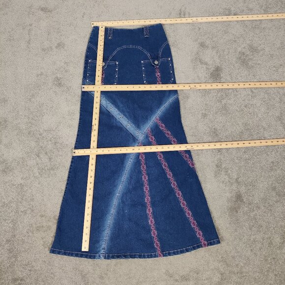 YLKD Yilukadan Women's Skirt Size S Blue Denim Vintage 90s Casual Embroidered - Picture 7 of 13